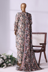 Bin Saeed Stitched 3 Piece Exclusive Printed Khaddar Vol-08 Collection'2025-WK-2525-brown