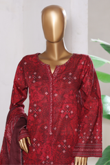 Bin Saeed Stitched 3 Piece Exclusive Printed Khaddar Vol-15 Collection'2025-WK-2668-dark red