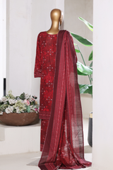 Bin Saeed Stitched 3 Piece Exclusive Printed Khaddar Vol-15 Collection'2025-WK-2668-dark red