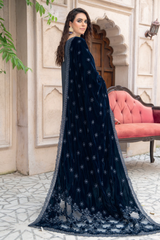 Premium Peach Collection Embroidered Shirt With Embroidered Micro Velvet Shawl D-03