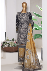 Bin Saeed Stitched 3 Piece Exclusive Printed Khaddar Vol-15 Collection'2025-WK-2672-GREY\MUSTARD