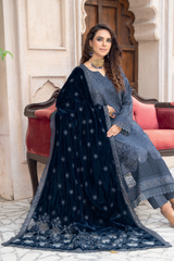 Premium Peach Collection Embroidered Shirt With Embroidered Micro Velvet Shawl D-03