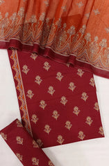 Bin Saeed Digital Printed Cotton Cambric Unstitched 3 Piece Suit - Design-35- BS25DCC - Red - Summer Collection