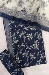 Bin Saeed Digital Printed Cotton Cambric Unstitched 3 Piece Suit - Design-33- BS25DCC - Blue - Summer Collection