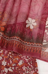 Bin Saeed Digital Printed Cotton Cambric Unstitched 3 Piece Suit - Design-37- BS25DCC - Red - Summer Collection