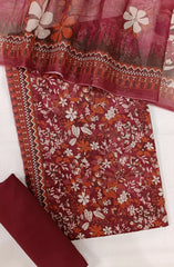 Bin Saeed Digital Printed Cotton Cambric Unstitched 3 Piece Suit - Design-37- BS25DCC - Red - Summer Collection