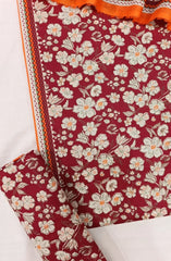 Bin Saeed Digital Printed Cotton Cambric Unstitched 3 Piece Suit - Design-25- BS25DCC - Red- Summer Collection