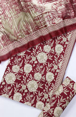 Bin Saeed Digital Printed Cotton Cambric Unstitched 3 Piece Suit - Design-34- BS25DCC - Red - Summer Collection