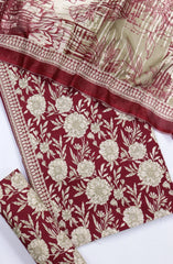 Bin Saeed Digital Printed Cotton Cambric Unstitched 3 Piece Suit - Design-34- BS25DCC - Red - Summer Collection