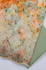 Bin Saeed Embroidered Cambric Unstitched 3 Piece Suit - Design-01 - BS25CMB - Orange - Summer Collection