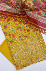 Bin Saeed Embroidered Cambric Unstitched 3 Piece Suit - Design-06 - BS25CMB - Yellow - Summer Collection