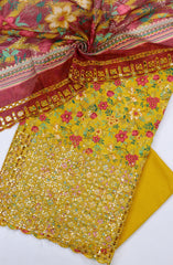 Bin Saeed Embroidered Cambric Unstitched 3 Piece Suit - Design-06 - BS25CMB - Yellow - Summer Collection
