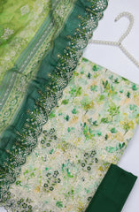 Bin Saeed Embroidered Cotton Unstitched 3 Piece Suit - Design-09 - BS25MDS - Green - Mid Summer Collection