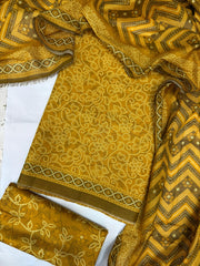 Bin Saeed Digital Printed Cotton Cambric Unstitched 3 Piece Suit - Design- 4 - BS25DCC - Mustard - Summer Collection