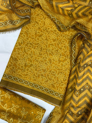 Bin Saeed Digital Printed Cotton Cambric Unstitched 3 Piece Suit - Design- 4 - BS25DCC - Mustard - Summer Collection