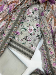 Bin Saeed Digital Printed Cotton Cambric Unstitched 3 Piece Suit - Design-14 - BS25DCC - white - Summer Collection