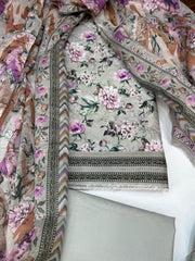 Bin Saeed Digital Printed Cotton Cambric Unstitched 3 Piece Suit - Design-14 - BS25DCC - white - Summer Collection
