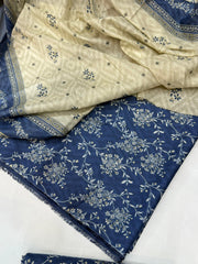 Bin Saeed Digital Printed Cotton Cambric Unstitched 3 Piece Suit - Design-10 - BS25DCC - Blue - Summer Collection