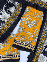 Bin Saeed Digital Printed Cotton Cambric Unstitched 3 Piece Suit - Design-6 - BS25DCC - Yellow - Summer Collection