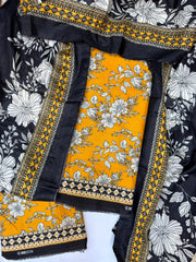 Bin Saeed Digital Printed Cotton Cambric Unstitched 3 Piece Suit - Design-6 - BS25DCC - Yellow - Summer Collection
