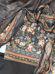 Bin Saeed Digital Printed Cotton Cambric Unstitched 3 Piece Suit - Design-7 - BS25DCC - Black - Summer Collection
