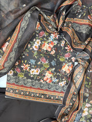Bin Saeed Digital Printed Cotton Cambric Unstitched 3 Piece Suit - Design-7 - BS25DCC - Black - Summer Collection