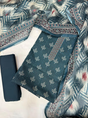 Bin Saeed Digital Printed Cotton Cambric Unstitched 3 Piece Suit - Design-01 - BS25DCC - Blue - Summer Collection