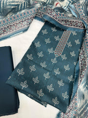 Bin Saeed Digital Printed Cotton Cambric Unstitched 3 Piece Suit - Design-01 - BS25DCC - Blue - Summer Collection