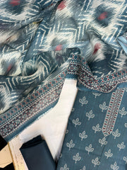 Bin Saeed Digital Printed Cotton Cambric Unstitched 3 Piece Suit - Design-01 - BS25DCC - Blue - Summer Collection