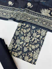 Bin Saeed Printed Khaddar Unstitched 3 Piece Suit - BS25KHD -Blue- Winter Collection