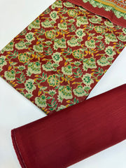 Bin Saeed Printed Khaddar Unstitched 3 Piece Suit - BS25KHD -Red- Winter Collection