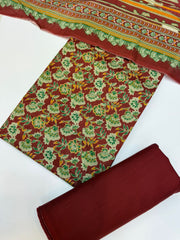 Bin Saeed Printed Khaddar Unstitched 3 Piece Suit - BS25KHD -Red- Winter Collection