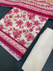 Bin Saeed Printed Khaddar Unstitched 3 Piece Suit - BS25KHD -Pink- Winter Collection