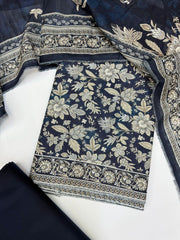 Bin Saeed Printed Khaddar Unstitched 3 Piece Suit - BS25KHD -Blue- Winter Collection