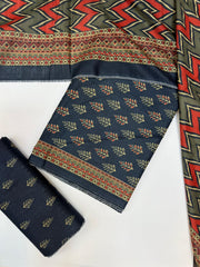 Bin Saeed Printed Khaddar Unstitched 3 Piece Suit - BS25KHD -Blue- Winter Collection