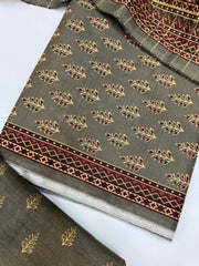 Bin Saeed Printed Khaddar Unstitched 3 Piece Suit - BS25KHD -Brown- Winter Collection