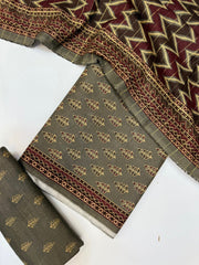 Bin Saeed Printed Khaddar Unstitched 3 Piece Suit - BS25KHD -Brown- Winter Collection