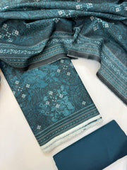 Bin Saeed Printed Khaddar Unstitched 3 Piece Suit - BS26KHD -SEA GREEN- Winter CollectioNn