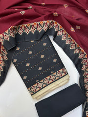 Bin Saeed Printed Khaddar Unstitched 3 Piece Suit - BS26KHD -BLACK- Winter Collection