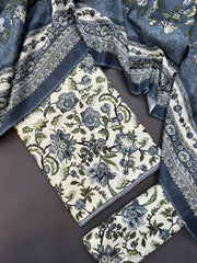 Bin Saeed Printed Khaddar Unstitched 3 Piece Suit - BS26KHD-WHITE- Winter Collection