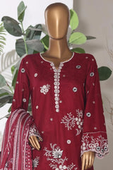 Bin Saeed Stitched 3 Piece Luxury Emb Jacquard Suit-JAQ-3225-MAHROON