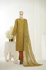 Bin Saeed Stitched 3 Piece Exclusive Printed Lawn Vol-10 Suit-LSM-2949-MUSTARD