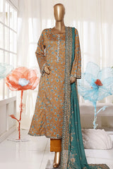 Bin Saeed Stitched 3 Piece Exclusive Printed Frock-LSM-2977-BROWN