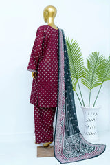 Bin Saeed Stitched 3 Piece Exclusive Printed Lawn Vol-12 Suit-LSM-3193-MAROON