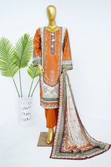 Bin Saeed Stitched 3 Piece Exclusive Printed Lawn Vol-13 Suit-LSM-3228-RUST