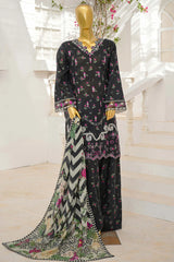Bin Saeed Stitched 3 Piece Exclusive Emb Lawn With Flapper Suit-LSM-3236-BLACK