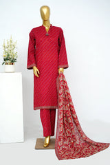 Bin Saeed Stitched 3 Piece Exclusive Printed Lawn Vol-13 Suit-LSM-3252-Red