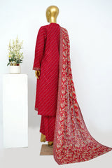 Bin Saeed Stitched 3 Piece Exclusive Printed Lawn Vol-13 Suit-LSM-3252-Red