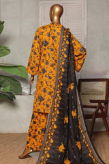Bin Saeed Stitched 3 Piece Exc Printed Lawn Vol-03 Drop-02 Collection'2025-NSM-2312-Mustard