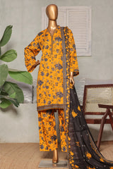 Bin Saeed Stitched 3 Piece Exc Printed Lawn Vol-03 Drop-02 Collection'2025-NSM-2312-Mustard
